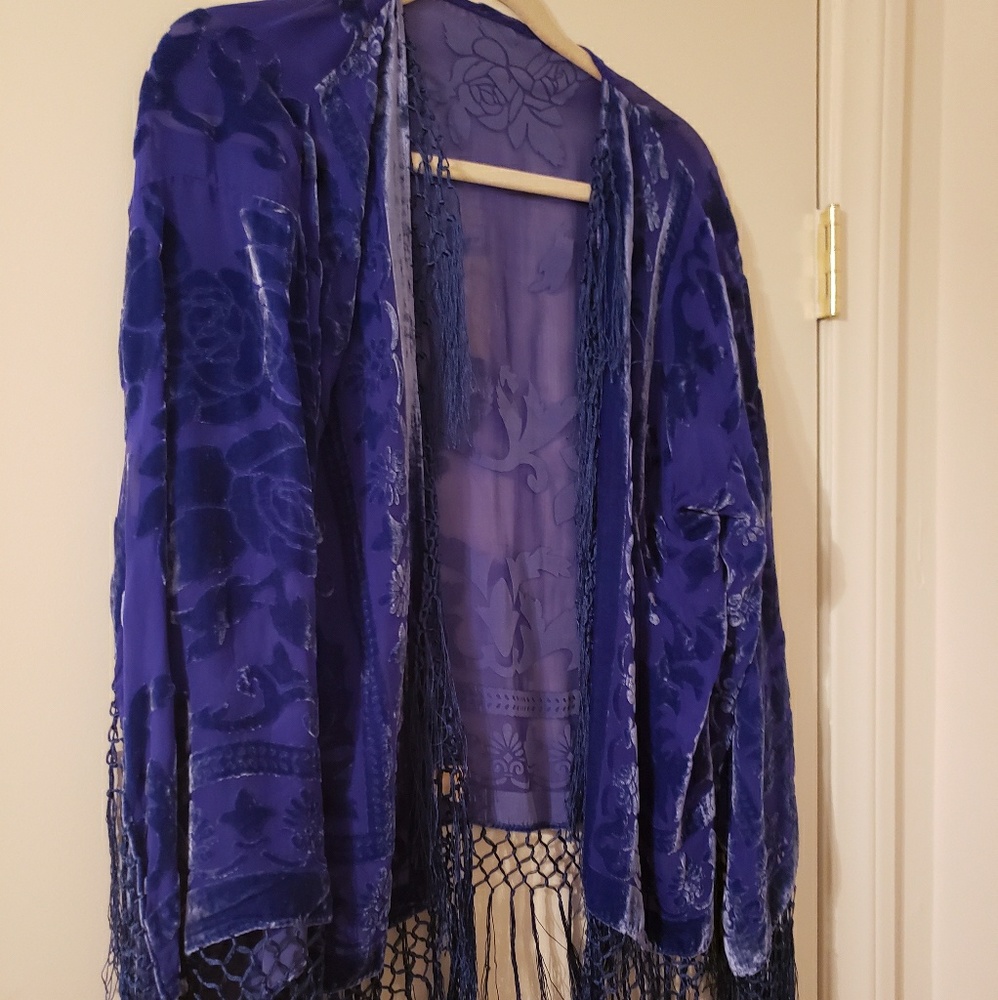 Fringed burnout silk kimono